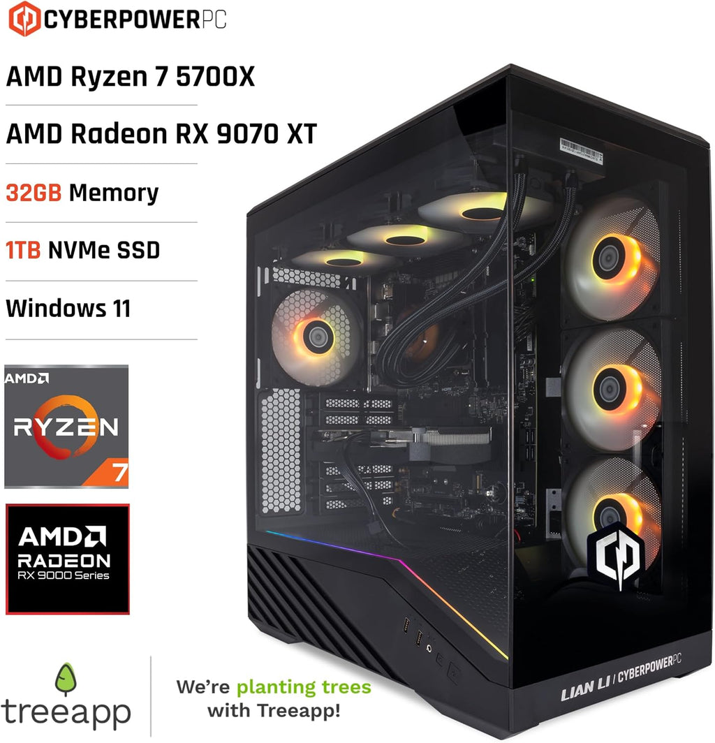 CYBERPOWERPC Luxe Gaming PC - AMD Ryzen 7 9800X3D, Nvidia RTX 5070 12GB, 32GB RAM, 1TB NVMe SSD, 650W 80+ PSU, Wi-Fi, Refrigeración a Liquido CPU, Windows 11, V100R RGB