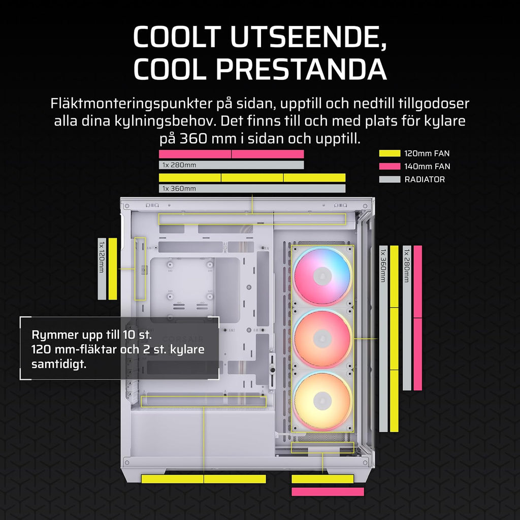 CORSAIR 3500X LX-R RGB Mid-Tower Datorchassi – 3 förinstallerade LX120-R RGB-fläktar, iCUE LINK Hub - Härdat glas, Plats 10x120 mm fläktar, Kompatibelt med moderkort för omvänd kontakt - Svart