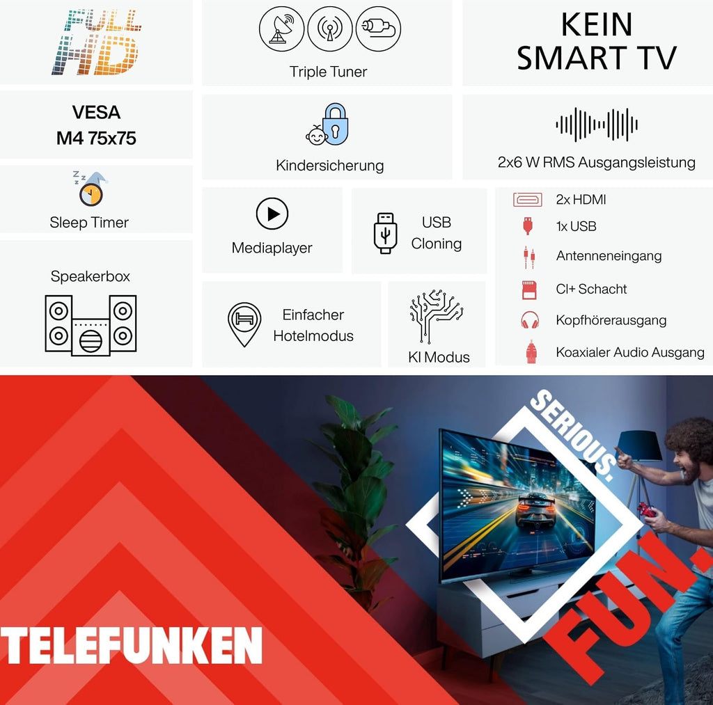 Telefunken QLED VIDAA QU50VP750S Smart TV 50 tum 4K UHD, HDR med Dolby Vision, Dolby Atmos, trippel tuner och 6 månader HD+ ingår, svart