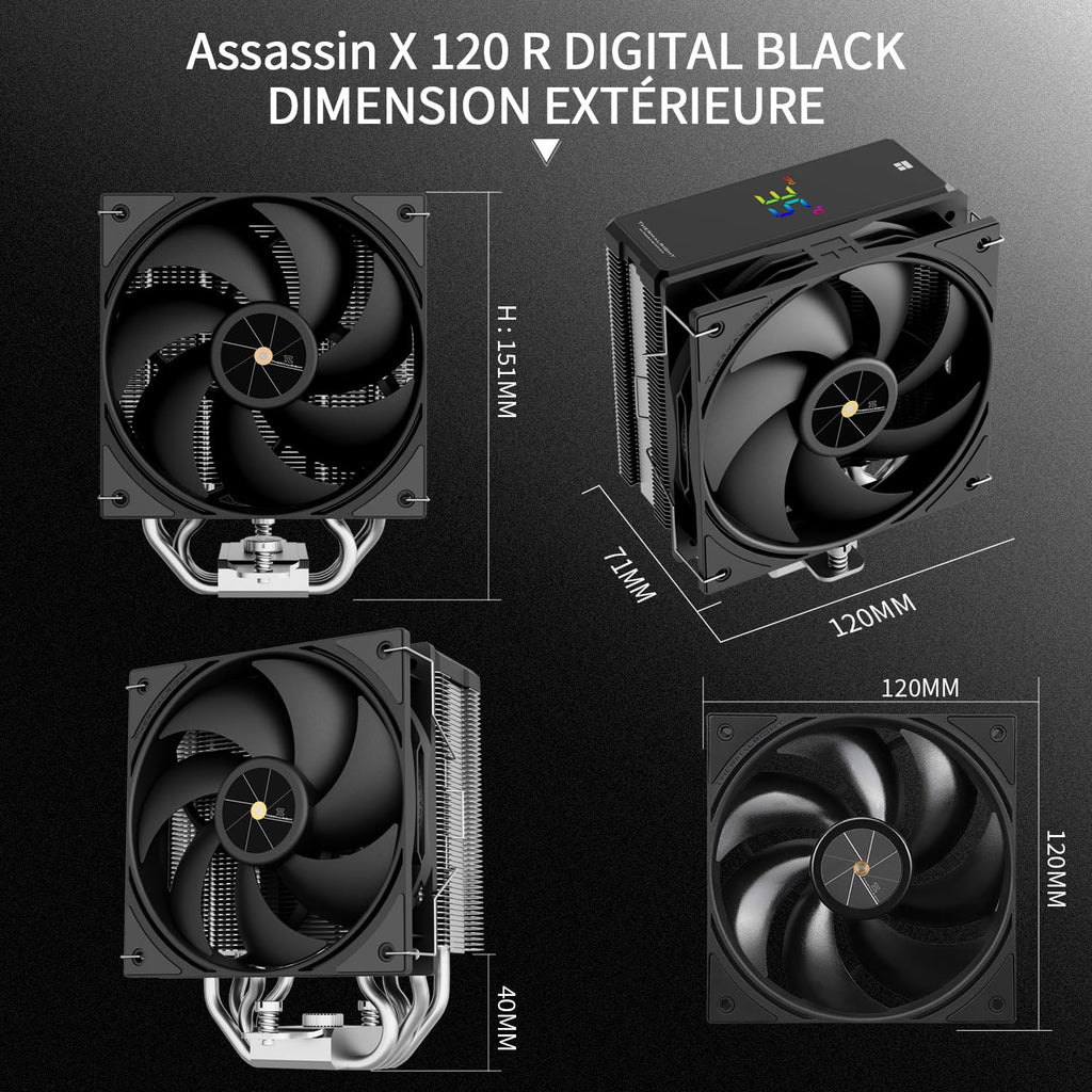 TR Assassin X 120R Digital ARGB vit hastighetsluftkylare, 4 värmerör luftkylare, toppskydd, 12 cm tyst PWM-fläkt, för AM4/AM5, Intel LGA170/1851/115X/1200