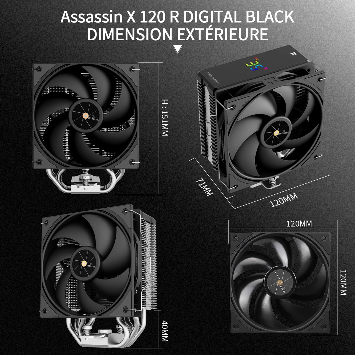 TR Assassin X 120R Digital ARGB vit hastighetsluftkylare, 4 värmerör luftkylare, toppskydd, 12 cm tyst PWM-fläkt, för AM4/AM5, Intel LGA170/1851/115X/1200