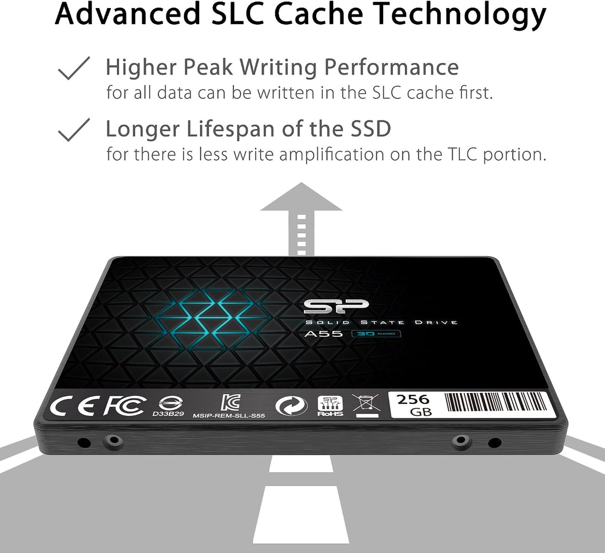 Silicon Power 256GB SSD 3D NAND A5X SLC Cache Performance Boost SATA III 2.5" Internal Solid State Drive SP256GBSS3A55S25AY