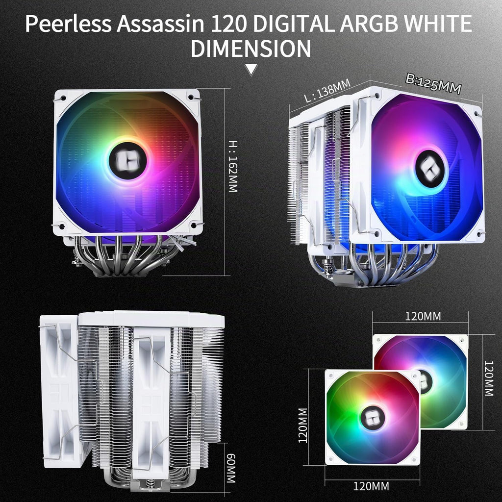 Thermalright Peerless Assassin 120 digital ARGB svart CPU-kylare, kylning med dubbla dörrar och dubbla fläktar, CPU-luftkylare, digital skärmskydd, för AM4/AM5, Intel LGA1851/1700/115X/1200