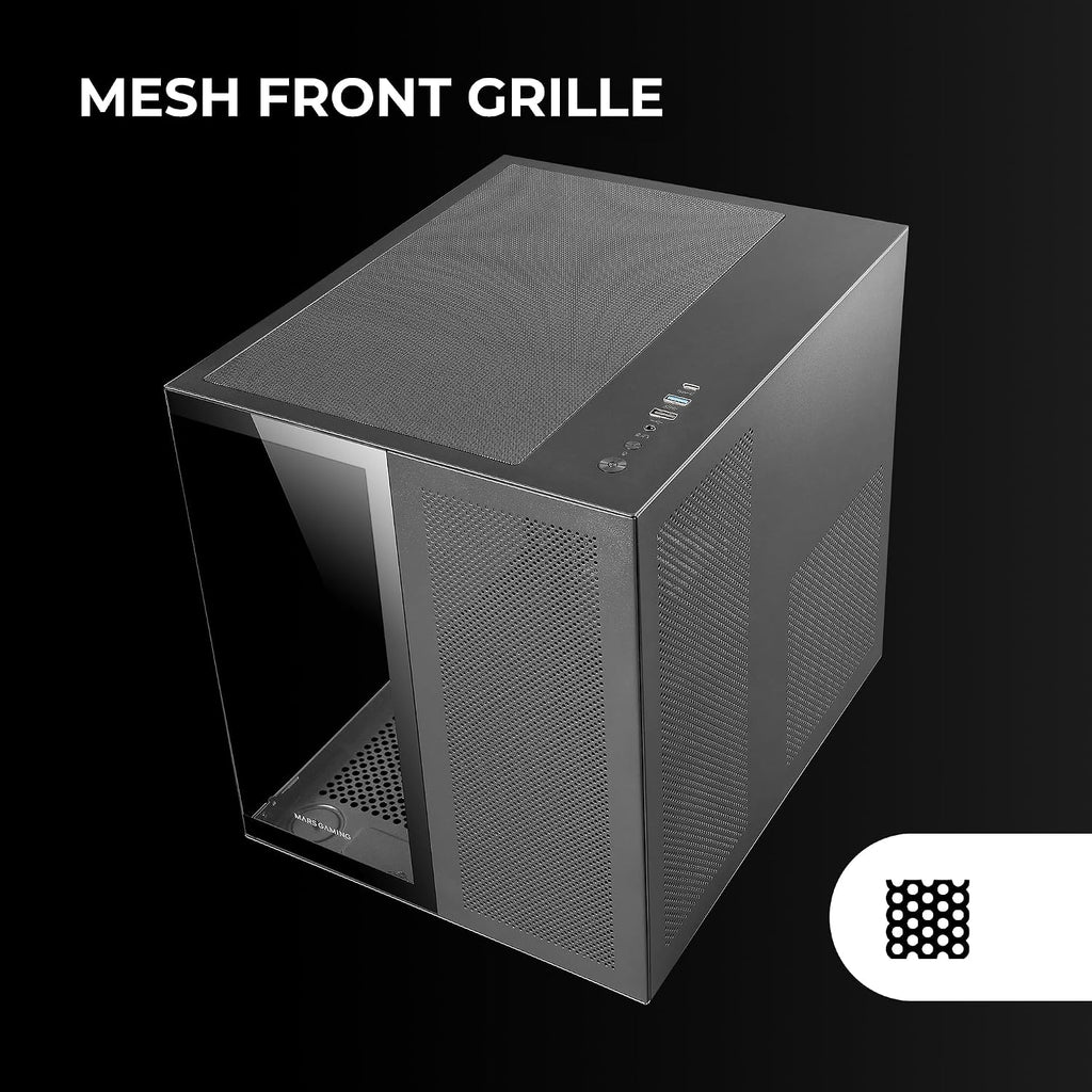 Mars Gaming MC-S1 svart, kompakt Micro-ATX Gaming PC-hölje, ARGB belysning 12 lägen, FRGB-fläkt, Full Side Window, MCS1