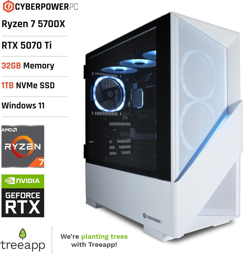 CYBERPOWERPC Luxe Gaming PC - AMD Ryzen 7 9800X3D, Nvidia RTX 5070 12GB, 32GB RAM, 1TB NVMe SSD, 650W 80+ PSU, Wi-Fi, Refrigeración a Liquido CPU, Windows 11, V100R RGB