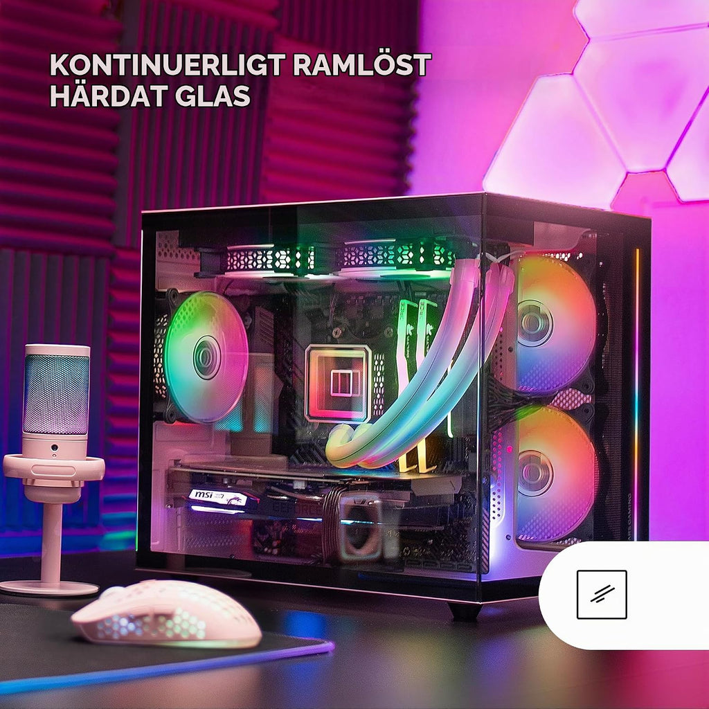 Mars Gaming MC-S1, ultrakompakt Micro-ATX PC-fodral, ARGB frontbelysning 12 lägen, FRGB-fläkt, spelfodral för helsidofönster, stöder vätskekylare upp till 120 mm, rosa