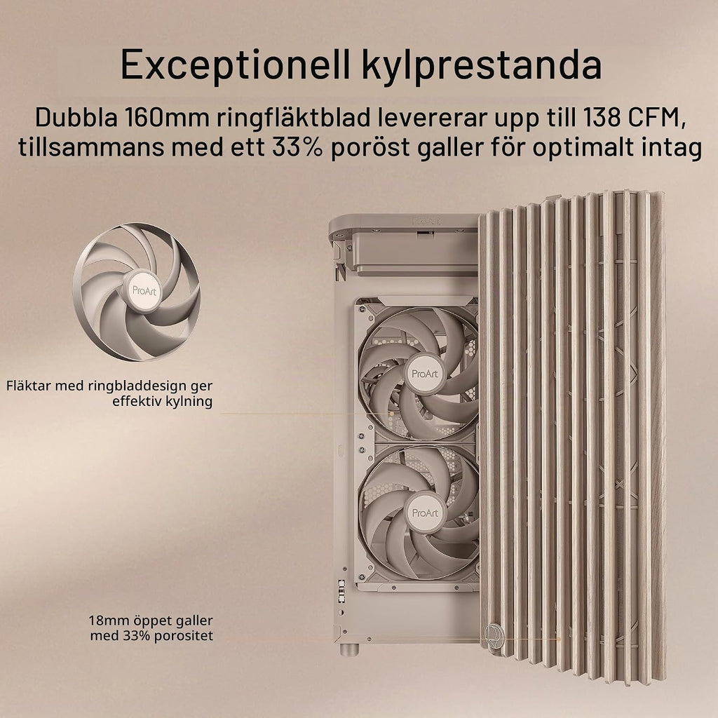 ASUS ProArt PA401 Wood Edition Beige - ATX PC-fodral med nätpanel