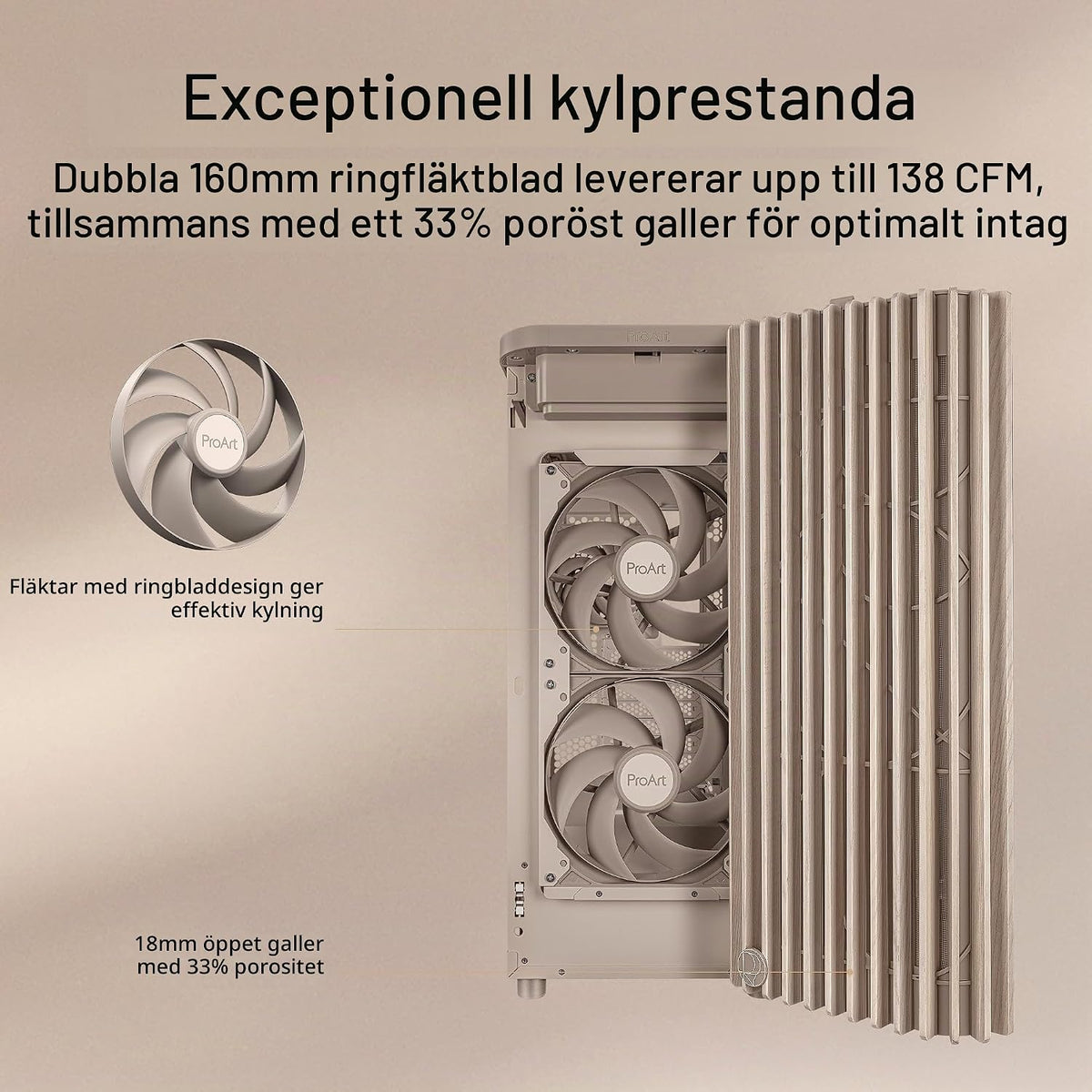 ASUS ProArt PA401 Wood Edition Beige - ATX PC-fodral med nätpanel