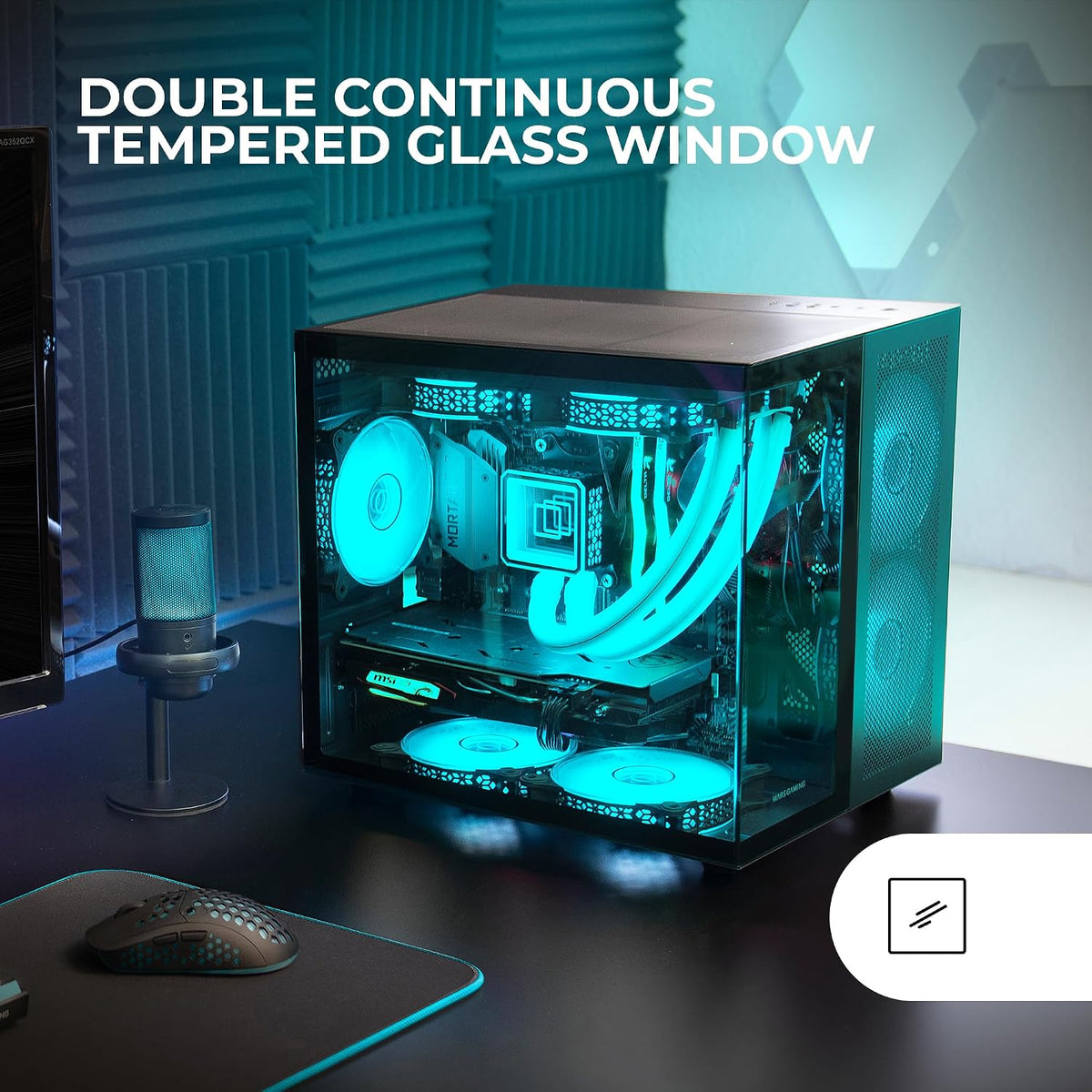 Mars Gaming MC-S1 svart, kompakt Micro-ATX Gaming PC-hölje, ARGB belysning 12 lägen, FRGB-fläkt, Full Side Window, MCS1