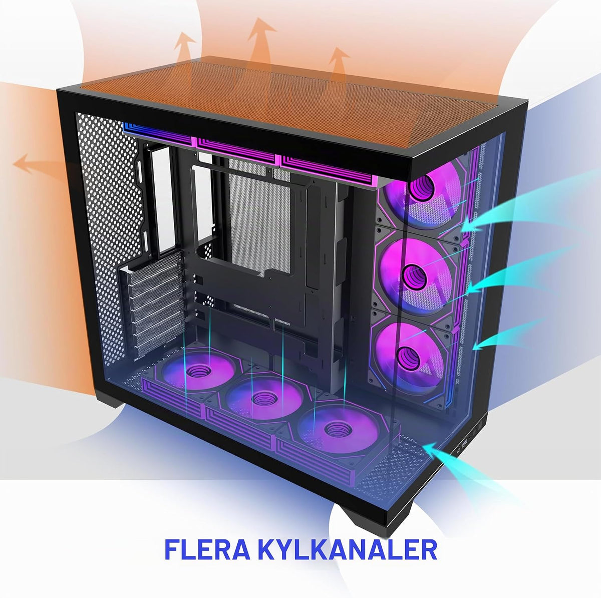 KEDIERS PC-hölje – förinstallerade 5-fläktar, ATX Mid Tower spelhölje, datorväska med öppnande sidopanel av härdat glas, svart G500