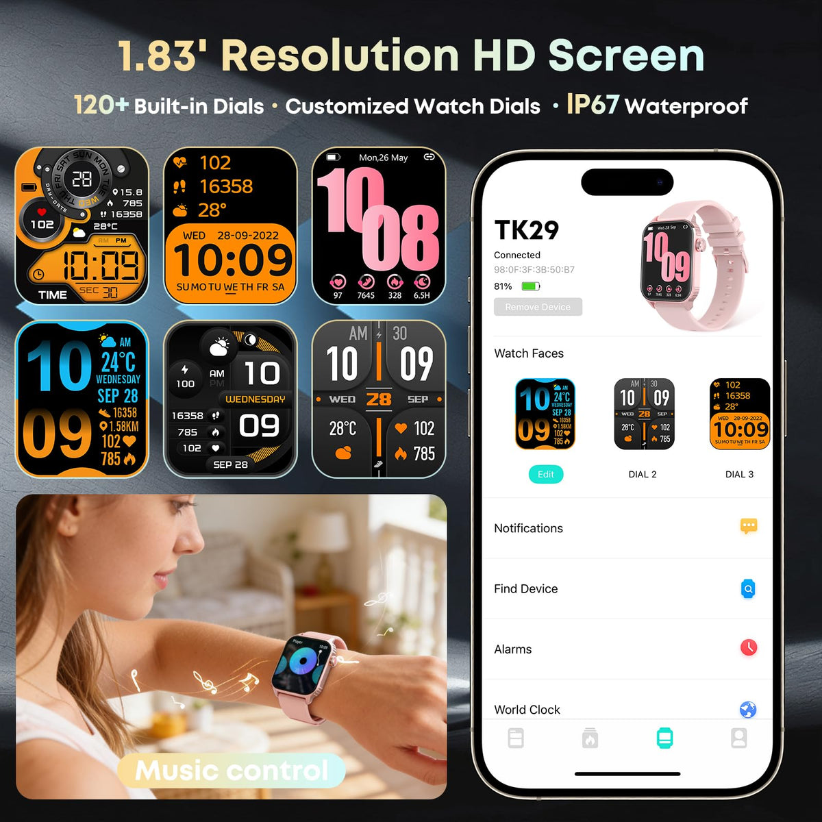 Smart Watch for Men, 120+ Sports Modes Smartwatch with 1.83" HD Touchsreen, Sleep Monitor, IP67 Waterproof, Bluetooth Call & Music Control Fitness Watch for iPhone/Android (Gray)