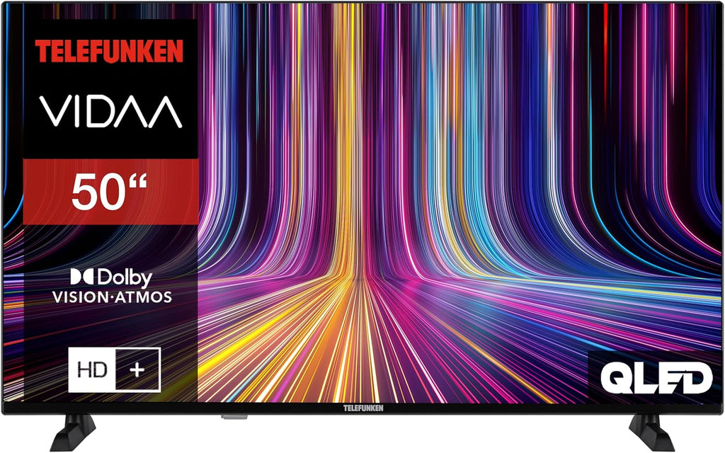Telefunken QLED VIDAA QU50VP750S Smart TV 50 tum 4K UHD, HDR med Dolby Vision, Dolby Atmos, trippel tuner och 6 månader HD+ ingår, svart