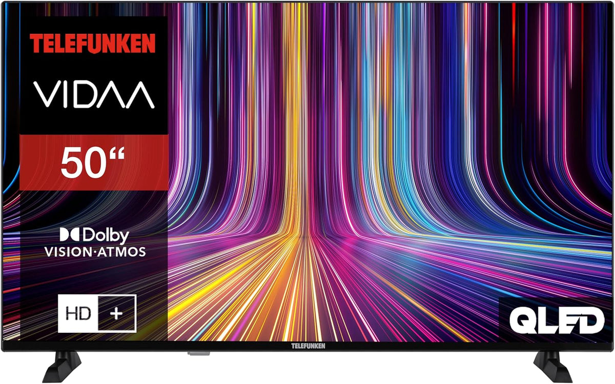 Telefunken QLED VIDAA QU50VP750S Smart TV 50 tum 4K UHD, HDR med Dolby Vision, Dolby Atmos, trippel tuner och 6 månader HD+ ingår, svart