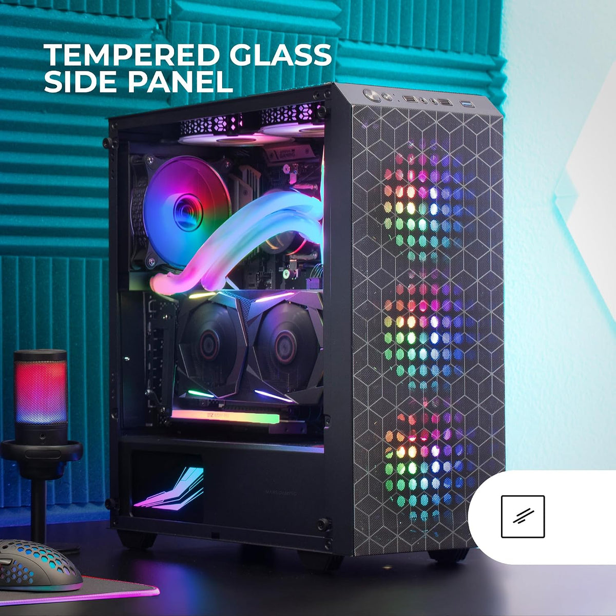 Mars Gaming MC-S1, ultrakompakt Micro-ATX PC-fodral, ARGB frontbelysning 12 lägen, FRGB-fläkt, spelfodral för helsidofönster, stöder vätskekylare upp till 120 mm, rosa