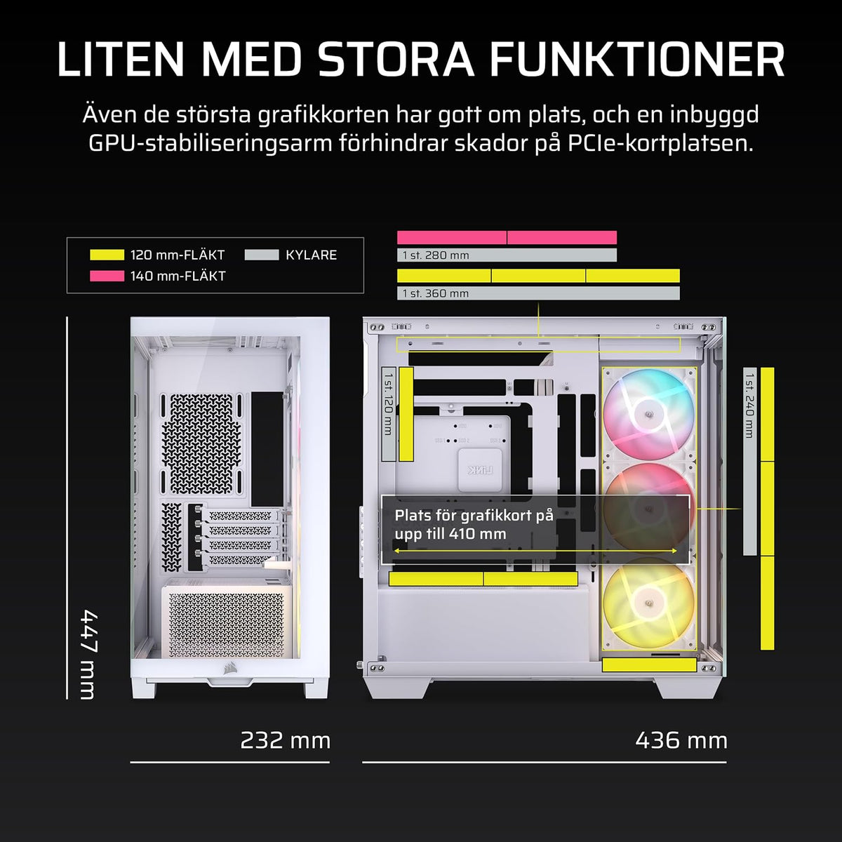 CORSAIR 2800X RS-R Fläktar med Omvänd ARGB PC-chassi Micro-ATX – Svart