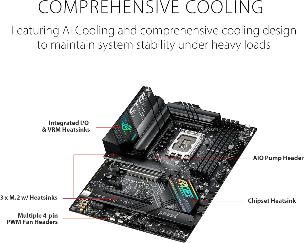 ASUS ROG Strix B760-I Gaming WiFi - Intel B760 LGA 1700 Mini ITX moderkort (DDR5, 8 + 1 DrMOS, PCIe 5.0, 2 x PCIe 4.0 M.2, wifi 6E, 2.5G Ethernet, USB 3.2 Gen 2 x 2 Type-C, Aura Sync RGB)