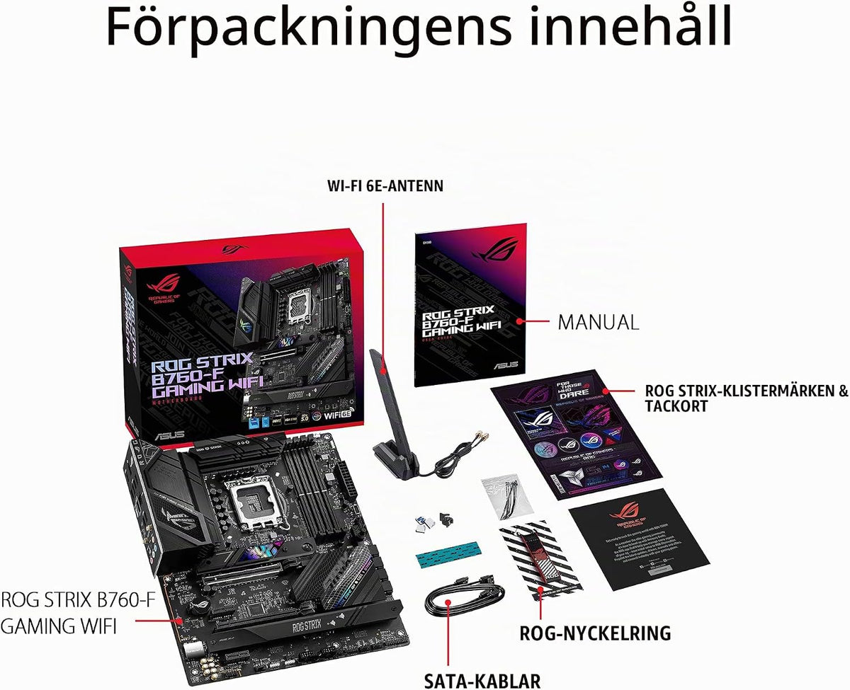 ASUS ROG Strix B760-I Gaming WiFi - Intel B760 LGA 1700 Mini ITX moderkort (DDR5, 8 + 1 DrMOS, PCIe 5.0, 2 x PCIe 4.0 M.2, wifi 6E, 2.5G Ethernet, USB 3.2 Gen 2 x 2 Type-C, Aura Sync RGB)
