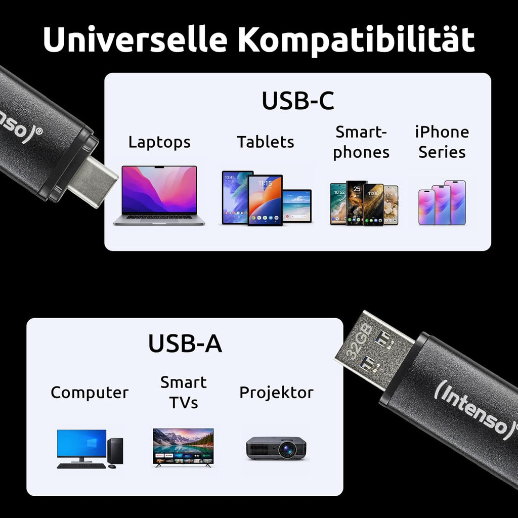 Intenso Flex Line 64 GB USB-minne - Dual USB 3.2 Gen 1x1 minne med USB-C och USB-A för smartphone, surfplatta, bärbar dator och OTG-kompatibel PC, 70 MB/s, svart