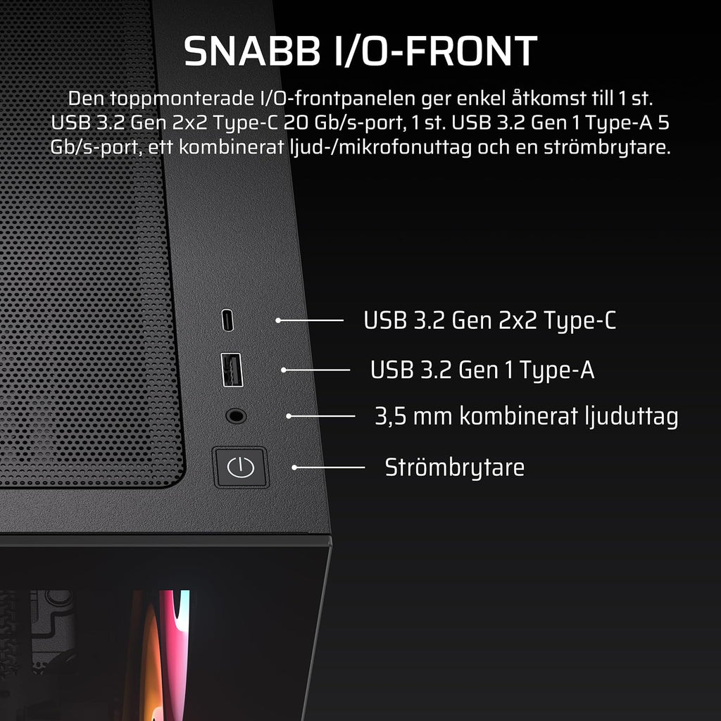 CORSAIR 2800X RS-R Fläktar med Omvänd ARGB PC-chassi Micro-ATX – Svart
