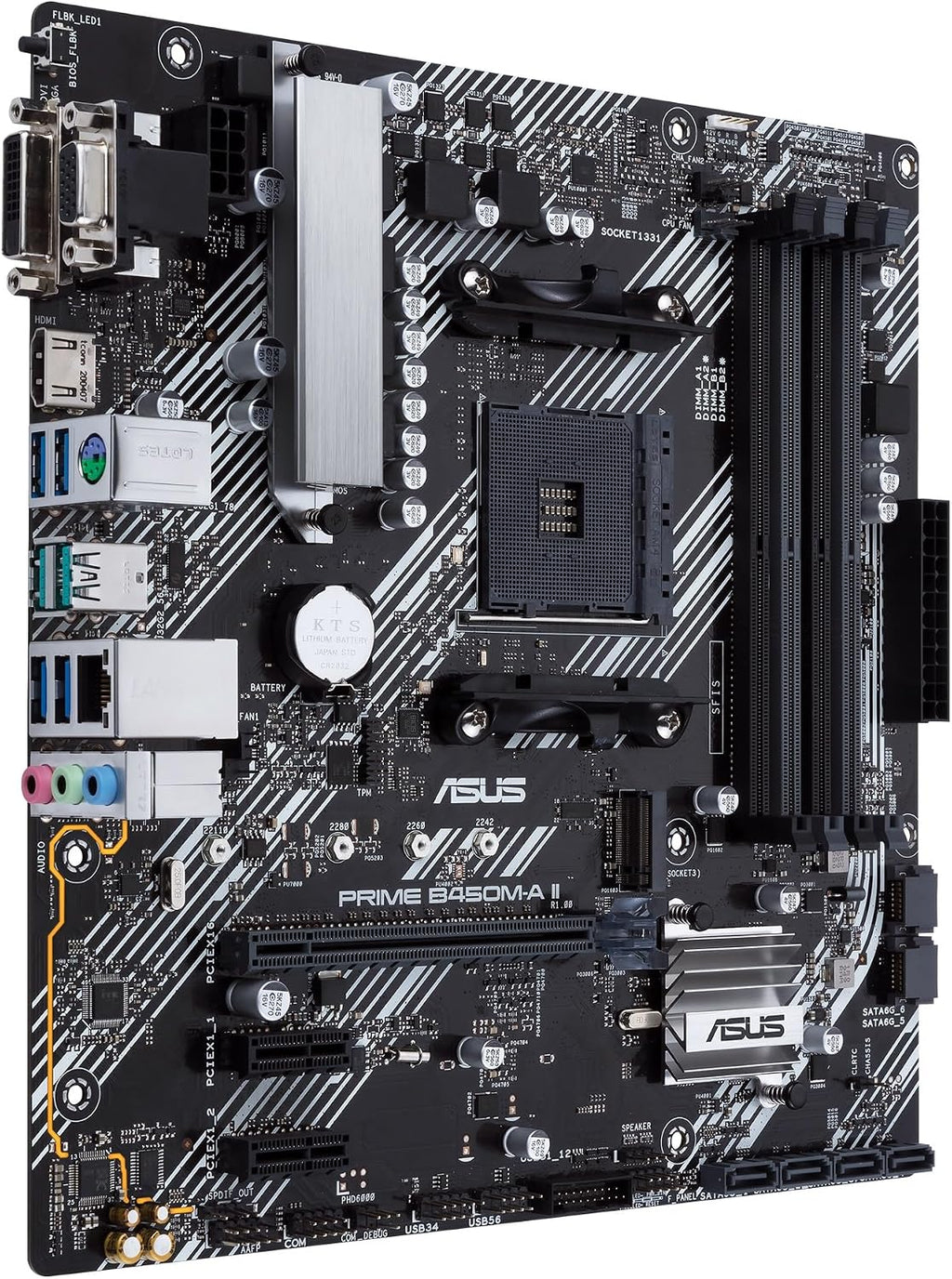 Asus TUF Gaming B450-Plus II moderkortsbas AM4 (ATX, AMD Ryzen, DDR4-minne, M.2, USB 3.1 Gen1+ Gen2, Aura Sync, Ai brusreducerande mikrofon)