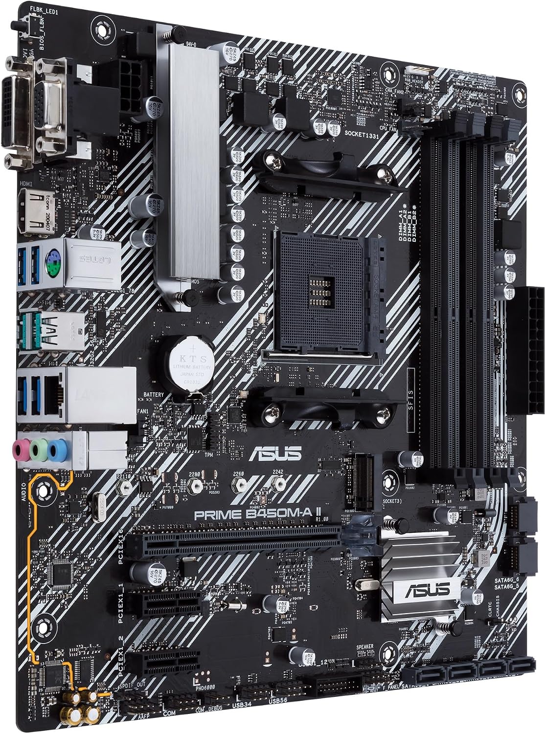 Asus TUF Gaming B450-Plus II moderkortsbas AM4 (ATX, AMD Ryzen, DDR4-minne, M.2, USB 3.1 Gen1+ Gen2, Aura Sync, Ai brusreducerande mikrofon)