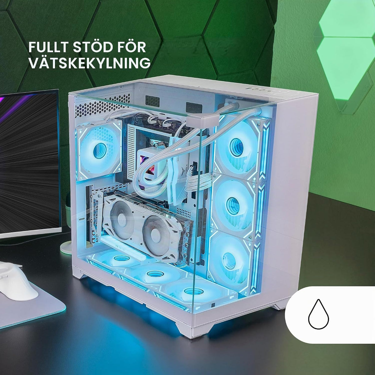 MARSGAMING MC-VISION, Gamingchassi ATX, Tredubbelt Ramlöst Härdat Glas, Dubbelkammardesign, Kompatibel med Moderkort med Omvänd Kontakt, Fullt Stöd för Vätskekylning, Vit