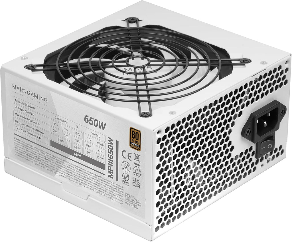 Mars Gaming MPIII650 ATX 650W Nätaggregat, 80 Plus Bronze, Vit