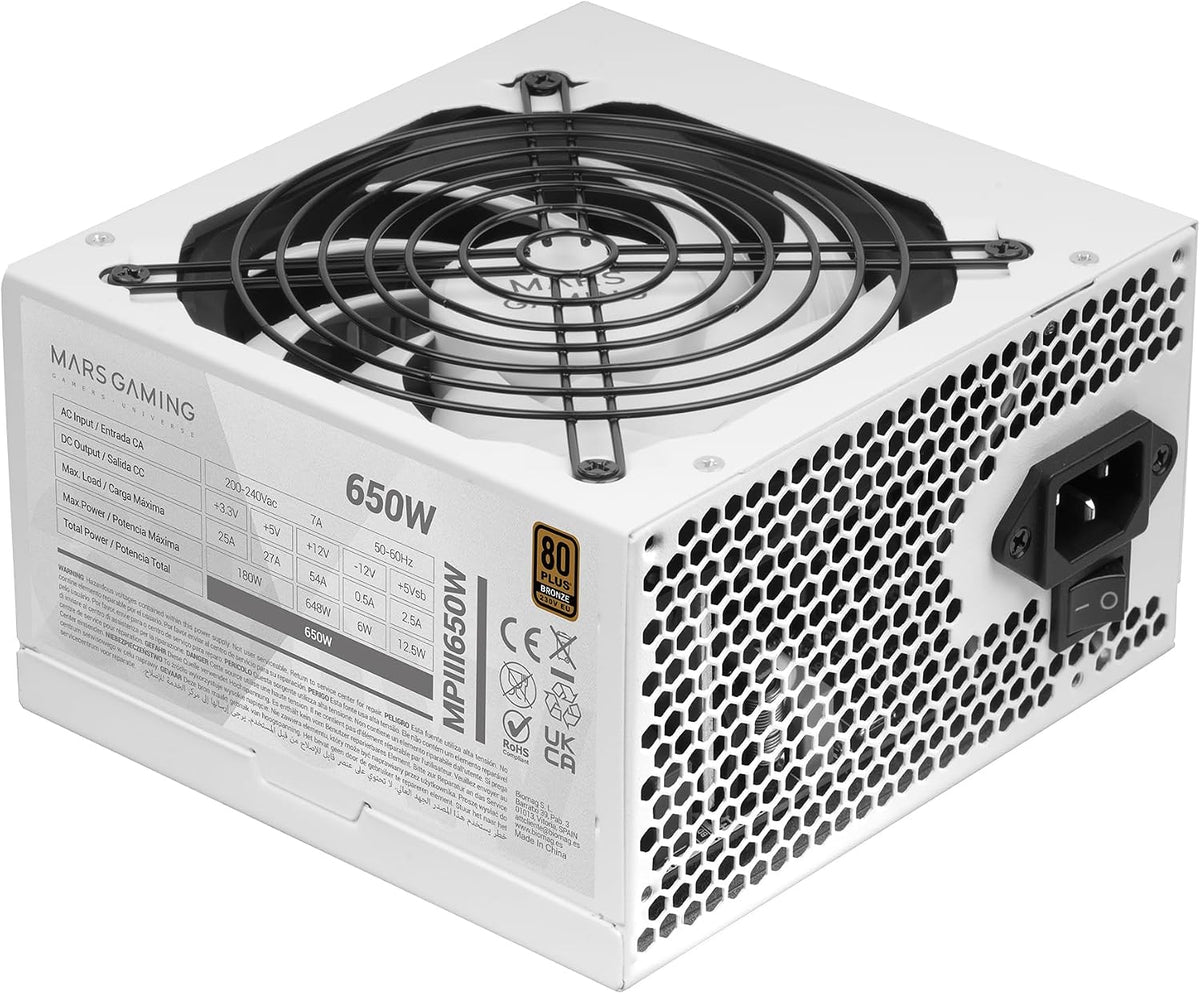 Mars Gaming MPIII650 ATX 650W Nätaggregat, 80 Plus Bronze, Vit