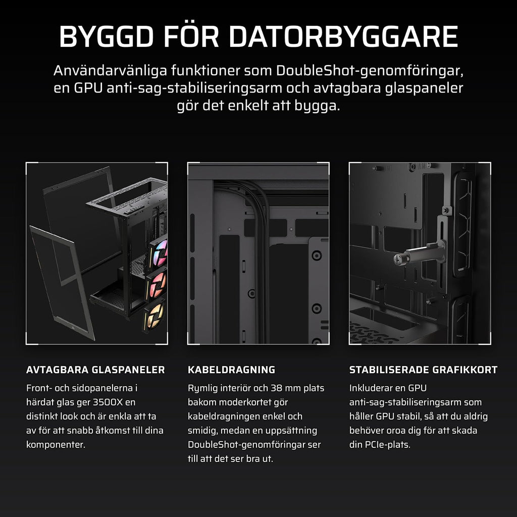CORSAIR 3500X LX-R RGB Mid-Tower Datorchassi – 3 förinstallerade LX120-R RGB-fläktar, iCUE LINK Hub - Härdat glas, Plats 10x120 mm fläktar, Kompatibelt med moderkort för omvänd kontakt - Svart