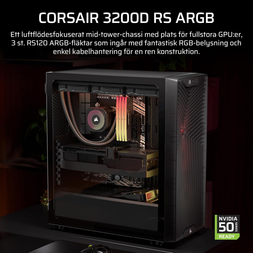 CORSAIR 3200D RS ARGB Mid Tower PC-Chassi, 3x Fläktar Ingår – Svart