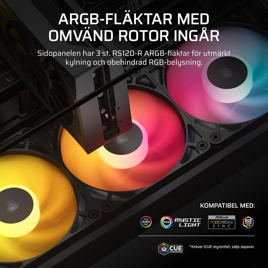 CORSAIR 2800X RS-R Fläktar med Omvänd ARGB PC-chassi Micro-ATX – Svart