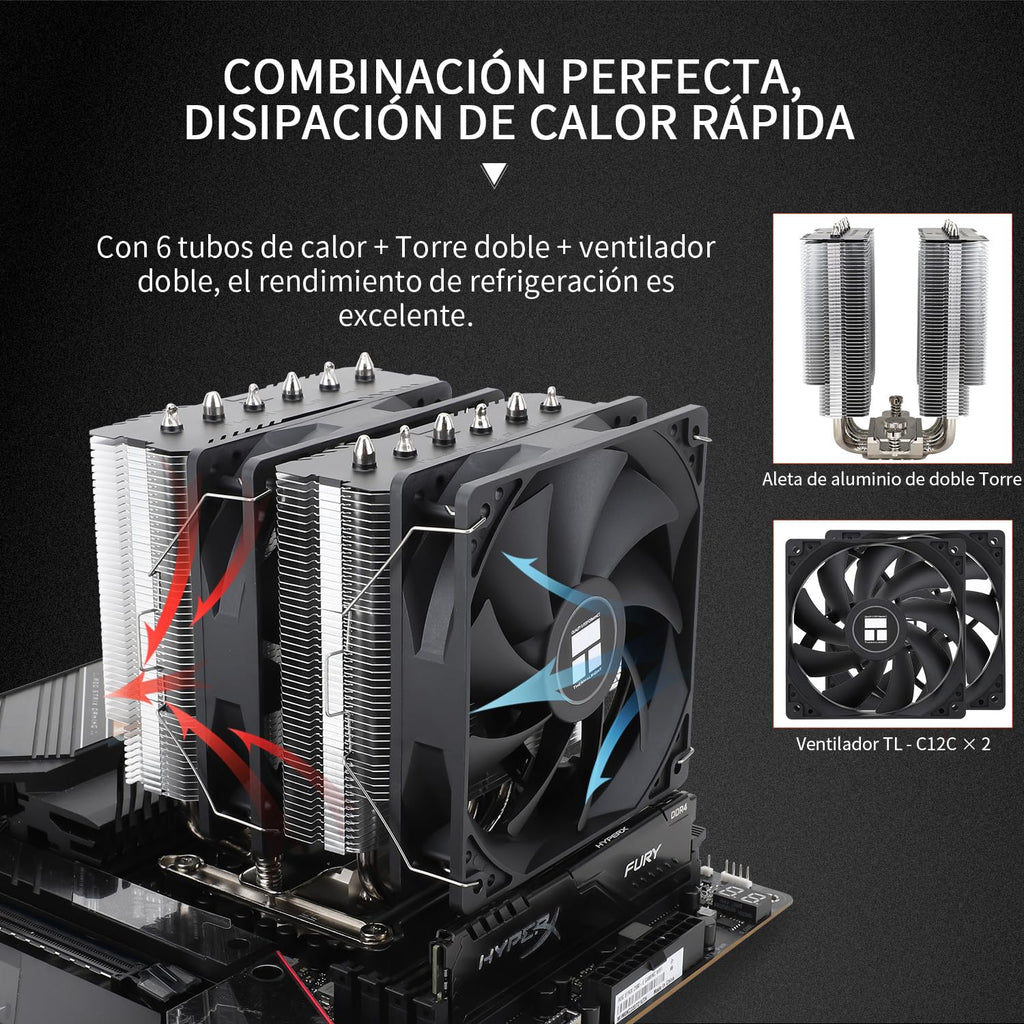 TR Peerless Assassin 120 SE svart, 6 värmerör, 2 x 155 mm, hög kylning PWM TL-C12C för AM4/AM5 och Intel LGA 1851/1700/1150/1151/1200 (svart, PA120SE)