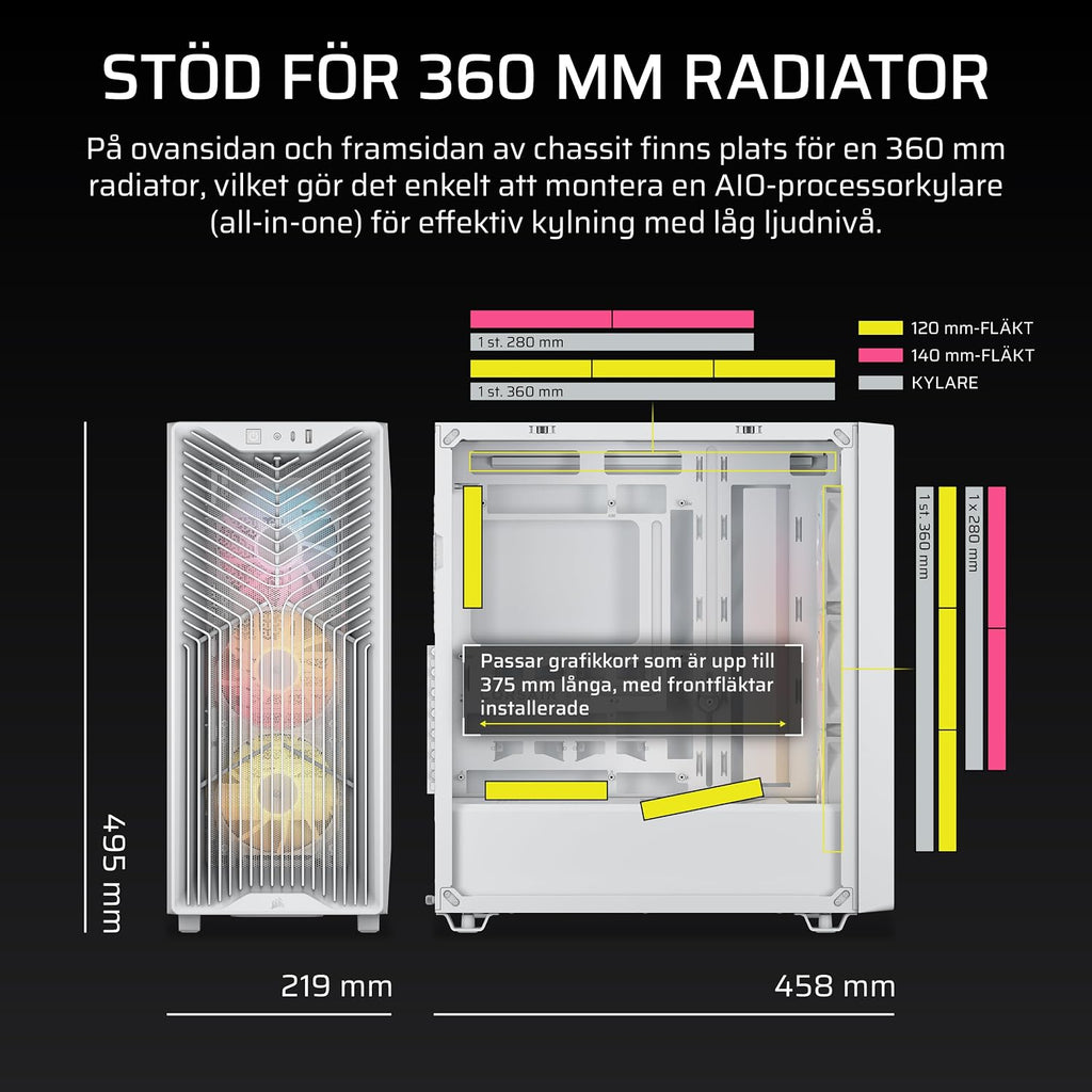 CORSAIR 3200D RS ARGB Mid Tower PC-Chassi, 3x Fläktar Ingår – Svart