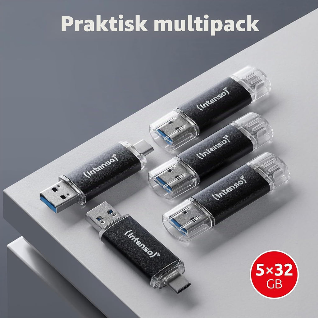 Intenso Twist Line Dual USB-minne 5 x 32 GB – Super Speed USB 3.2 Gen 1 x 1 med upp till 70 MB/s, USB-C och USB-A, antracit