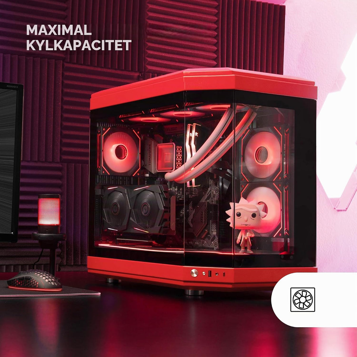 Mars Gaming MC-S1, ultrakompakt Micro-ATX PC-fodral, ARGB frontbelysning 12 lägen, FRGB-fläkt, spelfodral för helsidofönster, stöder vätskekylare upp till 120 mm, rosa