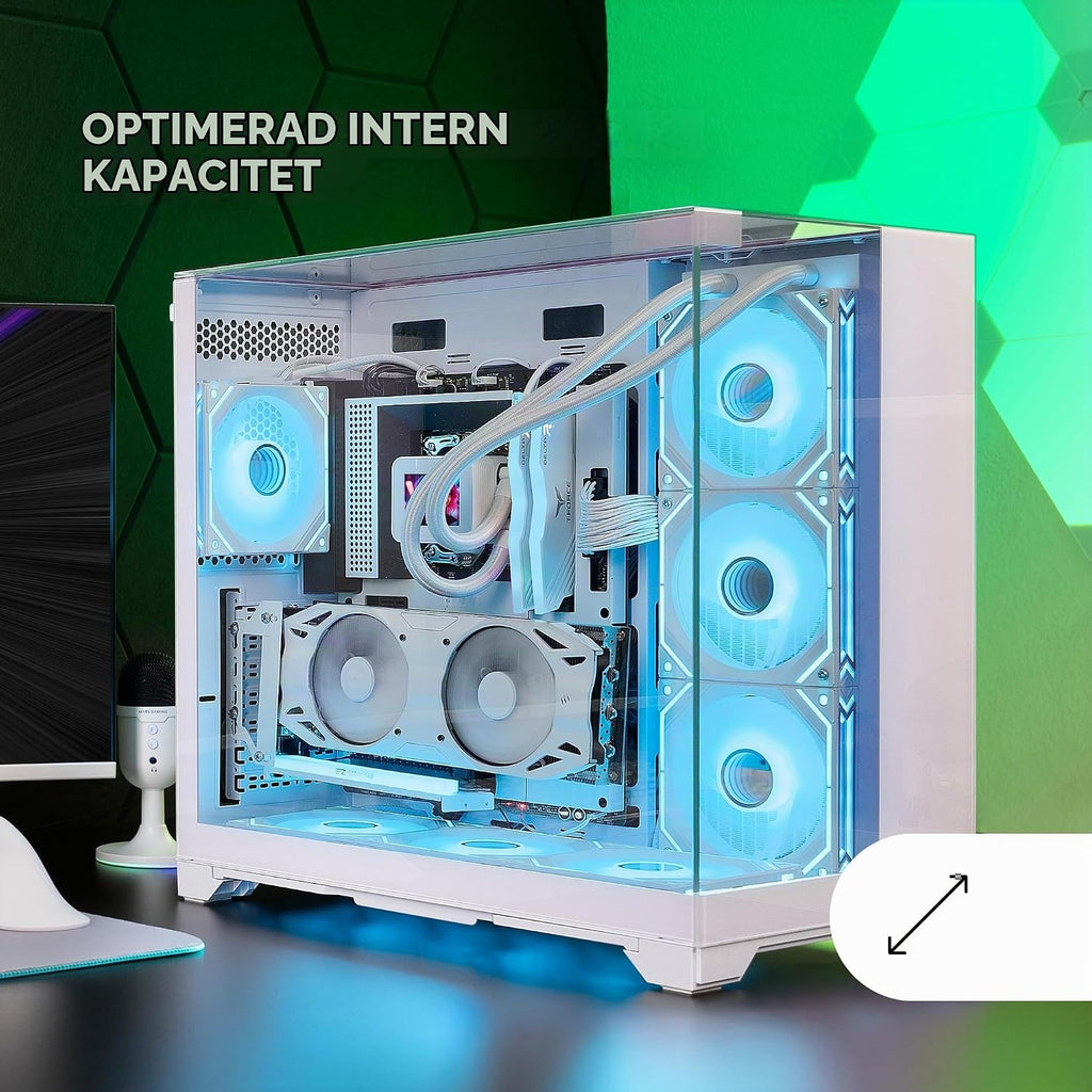 MARSGAMING MC-VISION, Gamingchassi ATX, Tredubbelt Ramlöst Härdat Glas, Dubbelkammardesign, Kompatibel med Moderkort med Omvänd Kontakt, Fullt Stöd för Vätskekylning, Vit