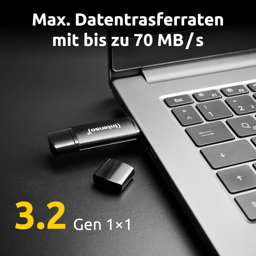 Intenso Flex Line 64 GB USB-minne - Dual USB 3.2 Gen 1x1 minne med USB-C och USB-A för smartphone, surfplatta, bärbar dator och OTG-kompatibel PC, 70 MB/s, svart
