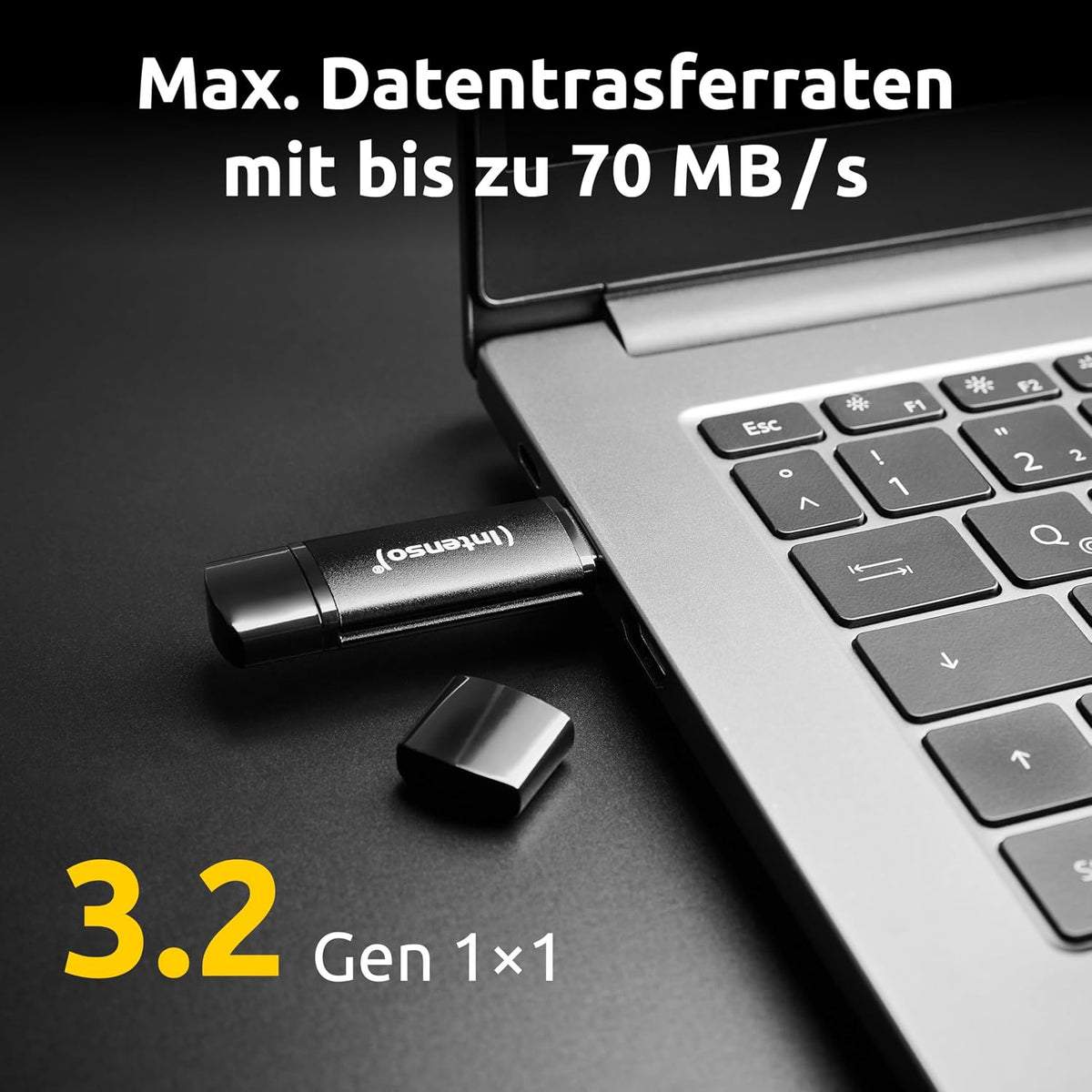 Intenso Flex Line 64 GB USB-minne - Dual USB 3.2 Gen 1x1 minne med USB-C och USB-A för smartphone, surfplatta, bärbar dator och OTG-kompatibel PC, 70 MB/s, svart