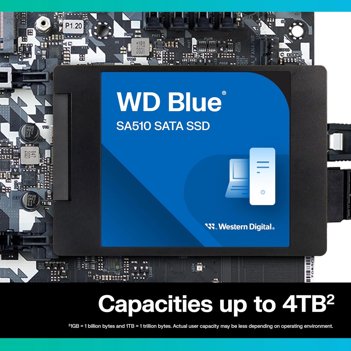 WD Blue SA510 4TB SSD, 2.5" SATA SSD, Internt lagringsutrymme, Snabba läshastigheter upp till 560 MB/s, Klona din hela dators hårddisk med den medföljande programvaran Acronis True Image for WD