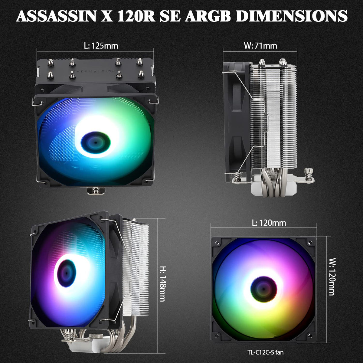 TR AssassinX120 SE vit ARGB CPU-luftkylare, 4 värmerör, TL-C12CW-S PWM Quiet Fan CPU-kylare med S-FDB-lager, för AMD AM4 AM5/Intel 1700/1150/1151/1200, PC-kylare