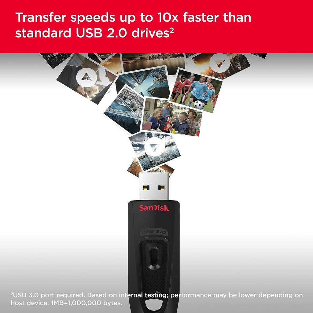SanDisk Ultra 256GB USB 3.0 Flashminne, Läshastigheter upp till 130 MB/s, Svart