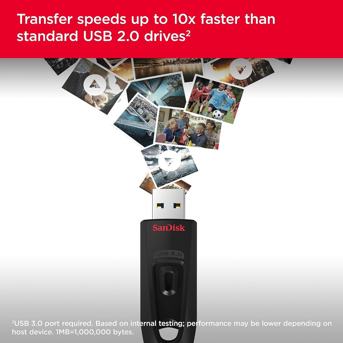 SanDisk Ultra 256GB USB 3.0 Flashminne, Läshastigheter upp till 130 MB/s, Svart