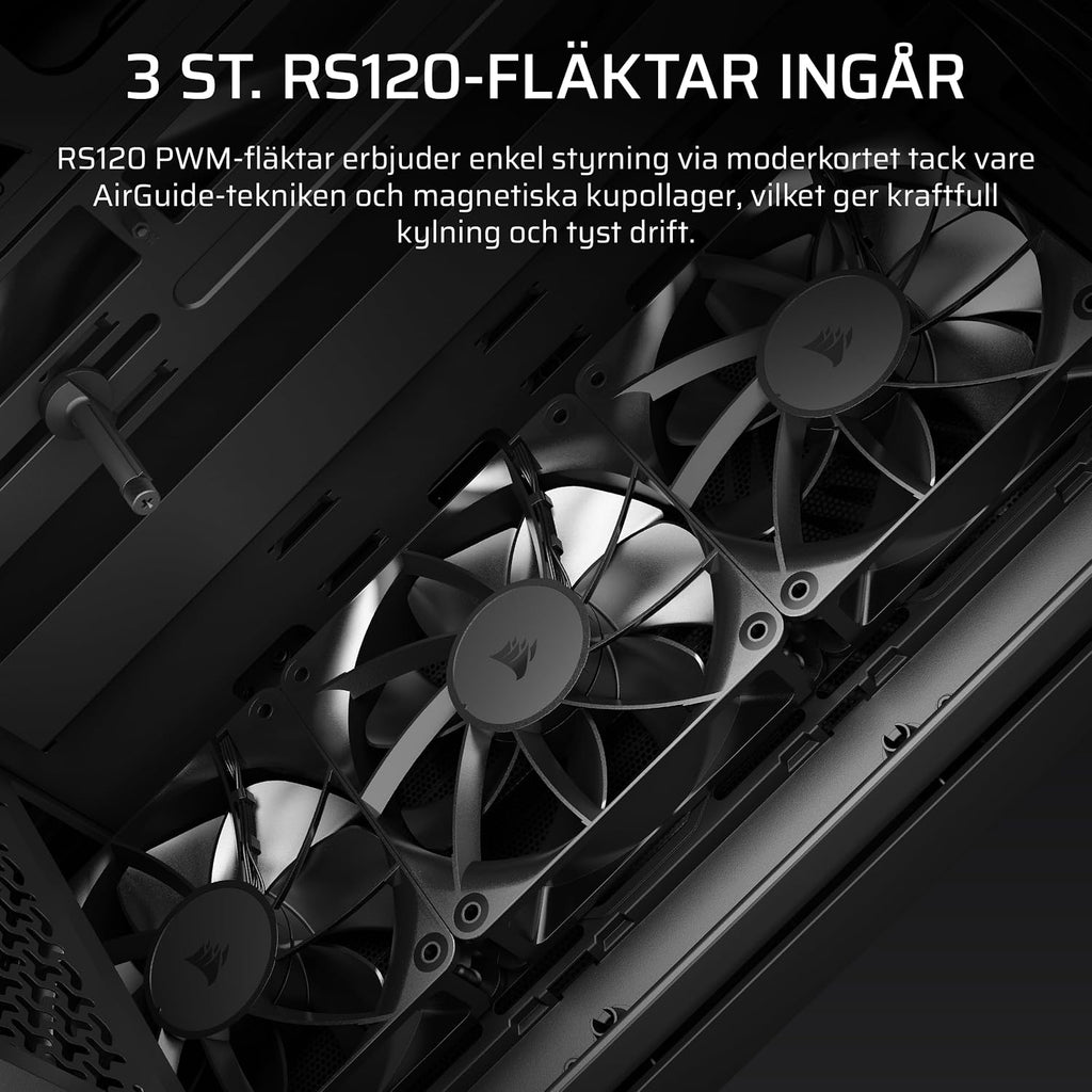 CORSAIR 3200D RS Mid Tower PC-Chassi – 3x RS120 PWM Fläktar Ingår – Svart