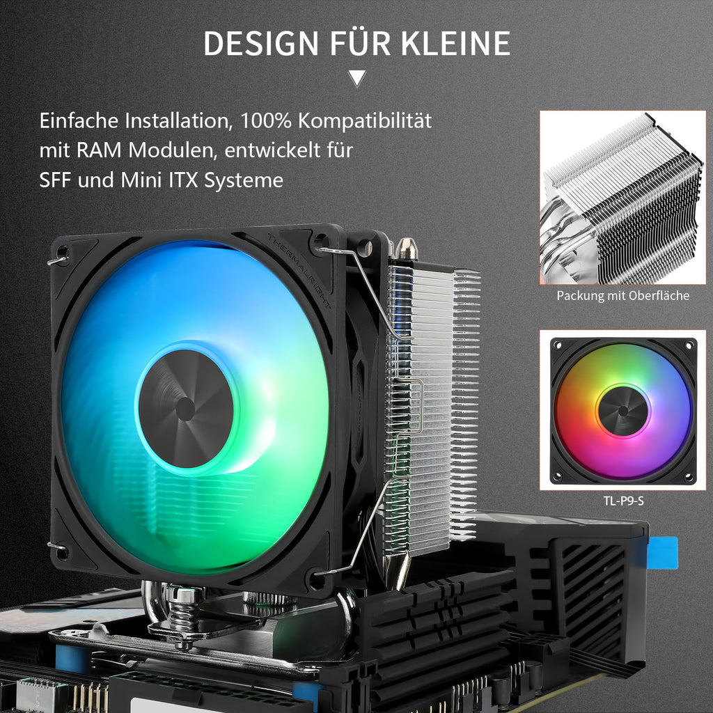 Thermalright Assassin X 90 SE ARGB CPU-luftkylare med 4 värmerör, TL-P9-S PWM ARGB-fläkt, datorkylfläns/processorkylare, AGHP 4.0-teknik, för AMD AM4 AM5/Intel LGA 1150/1151/1200/1700 (AX90 SE ARGB)