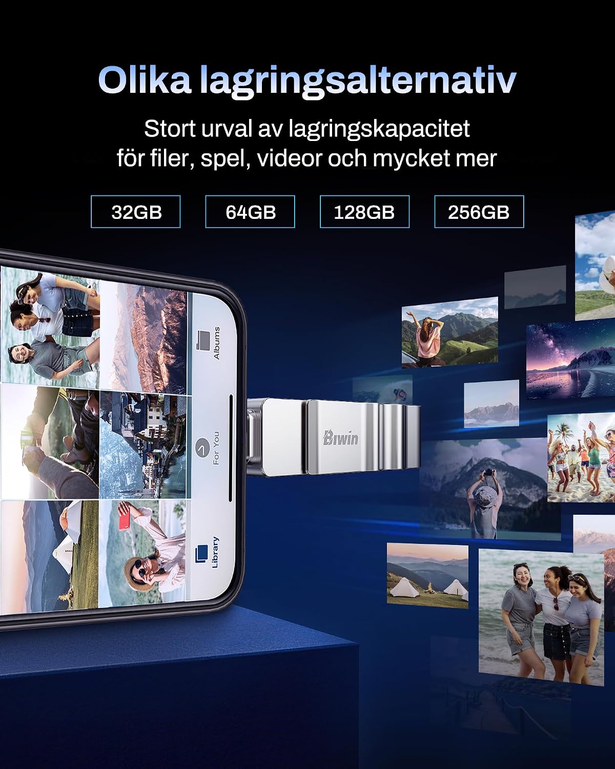 Biwin UD150 USB-minne 3.0 128 GB, USB-minne med överföringshastigheter på upp till 150 MB/s, Dural-Port USB Type-C till Type-A USB-minne