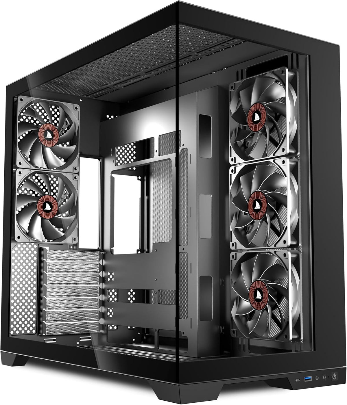 KEDIERS PC-hölje – förinstallerade 5-fläktar, ATX Mid Tower spelhölje, datorväska med öppnande sidopanel av härdat glas, svart G500