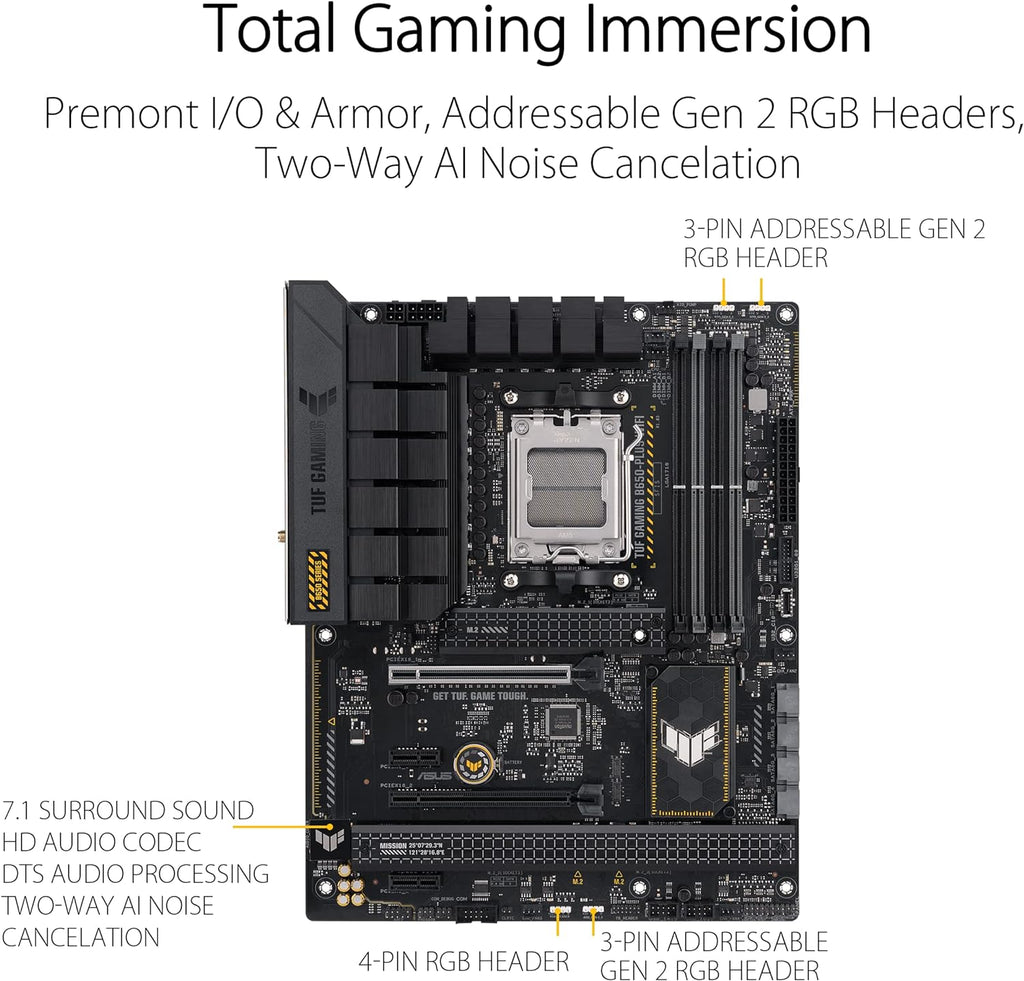 Asus TUF Gaming B450-Plus II moderkortsbas AM4 (ATX, AMD Ryzen, DDR4-minne, M.2, USB 3.1 Gen1+ Gen2, Aura Sync, Ai brusreducerande mikrofon)