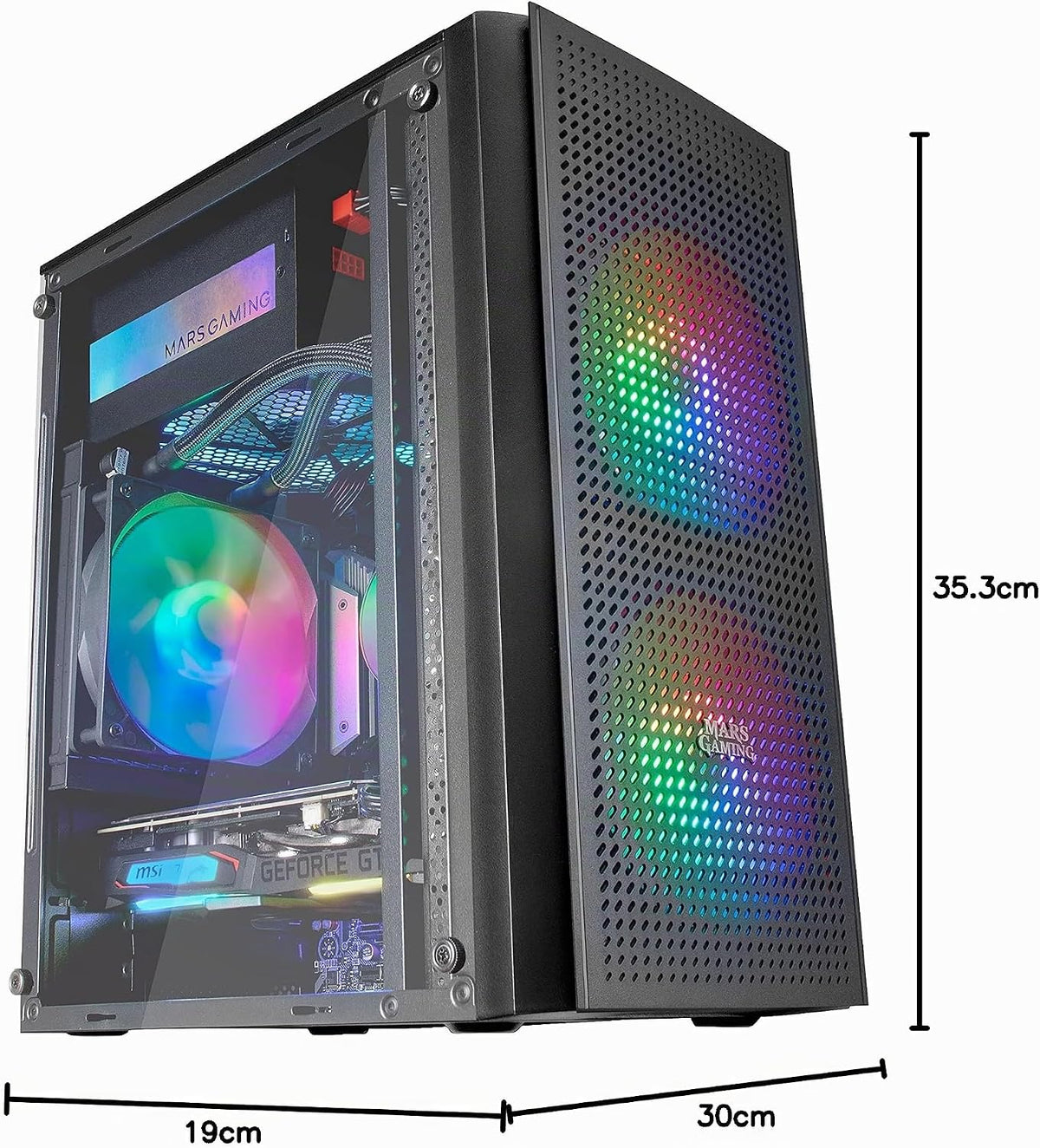 Mars Gaming MC300P rosa, Micro-ATX PC-hölje, härdat glas, meshfront, 3 x FRGB fläkt