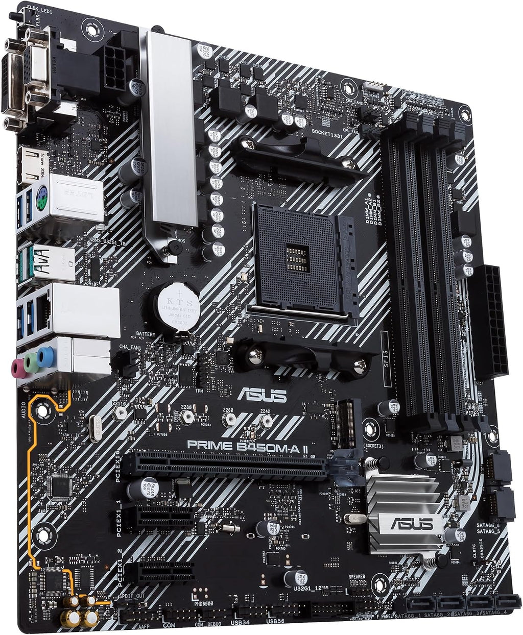 Asus TUF Gaming B450-Plus II moderkortsbas AM4 (ATX, AMD Ryzen, DDR4-minne, M.2, USB 3.1 Gen1+ Gen2, Aura Sync, Ai brusreducerande mikrofon)