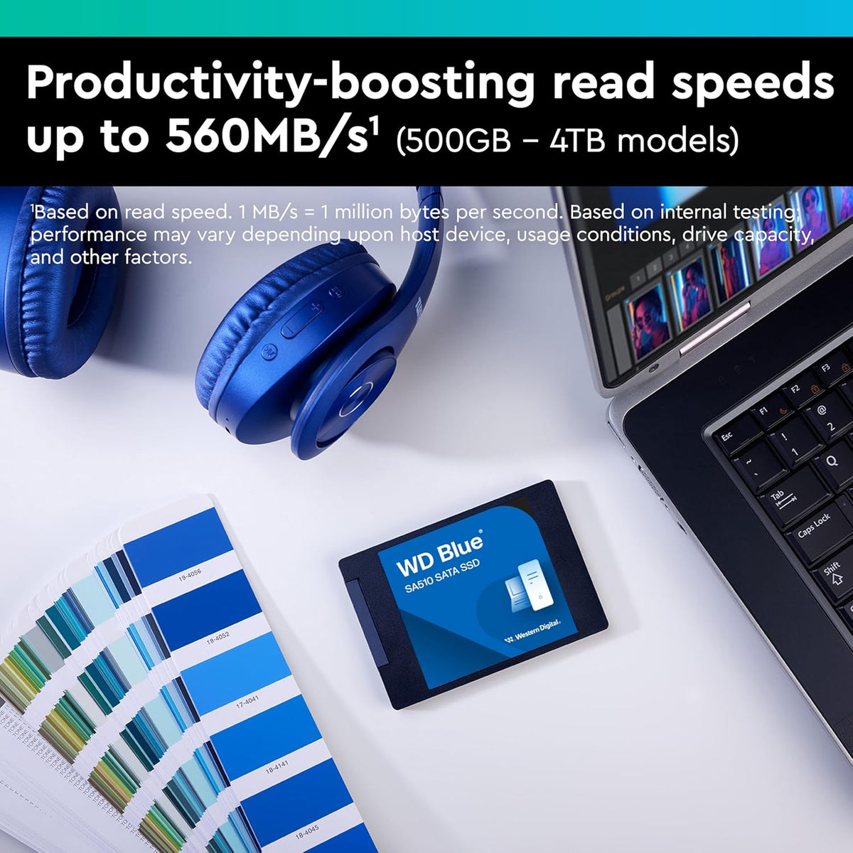 WD Blue SA510 4TB SSD, 2.5" SATA SSD, Internt lagringsutrymme, Snabba läshastigheter upp till 560 MB/s, Klona din hela dators hårddisk med den medföljande programvaran Acronis True Image for WD